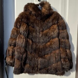 Wm. H HARRIS AUSTRALIAN POSSUM OPOSSUM FUR PARKA HOOD ZIP UP BROWN JACKET SMALL